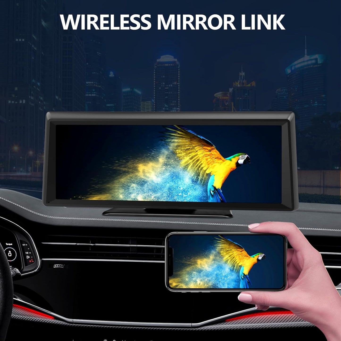 Wireless CarPlay Screen with 2K Dash Cam, 8.1" Portable Touchscreen Car Stereo with CarPlay & Android Auto, 1080P Backup Camera, Voice Control, Bluetooth, Mirror Link, GPS Navigation