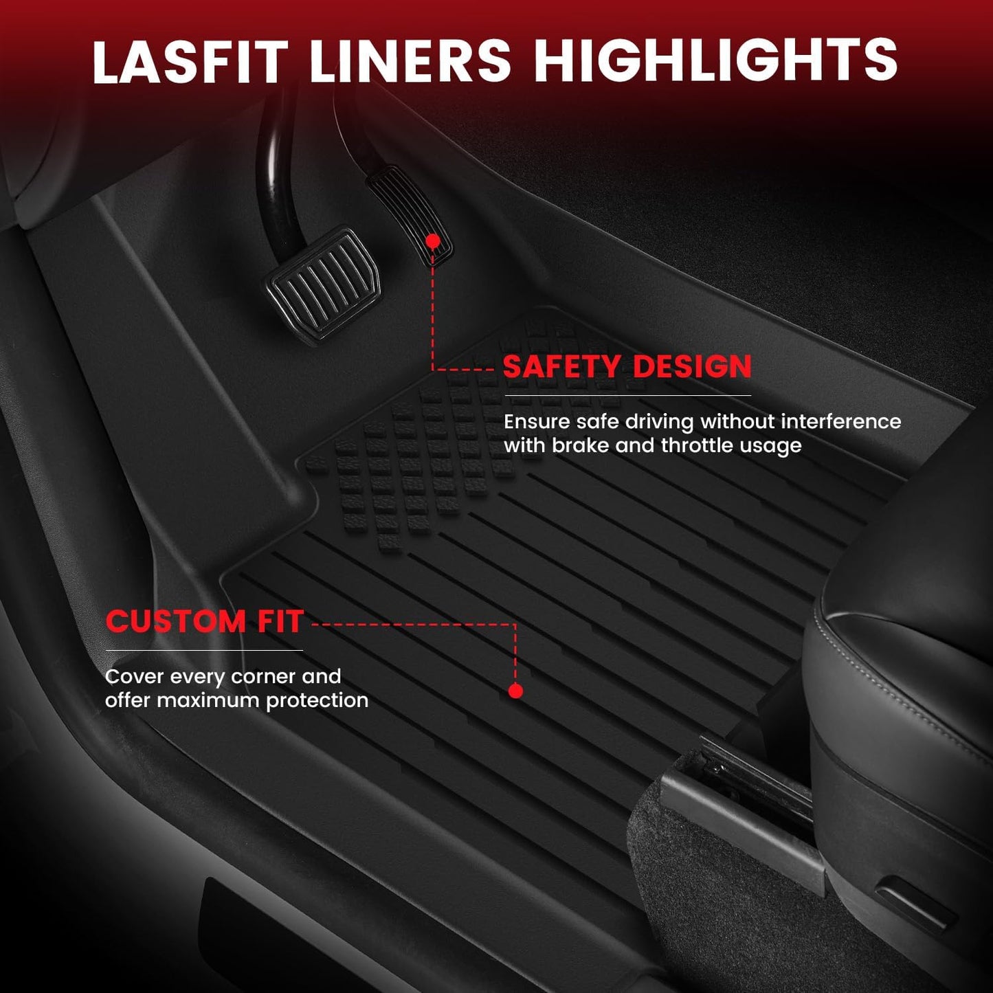 LASFIT Premium Extra Thick Floor Mats for Tesla Model Y Juniper 2025 2026 All Weather TPE Custom Fit Interior Accessories Front Rear Car Liner 1st & 2nd Rows Set, Black