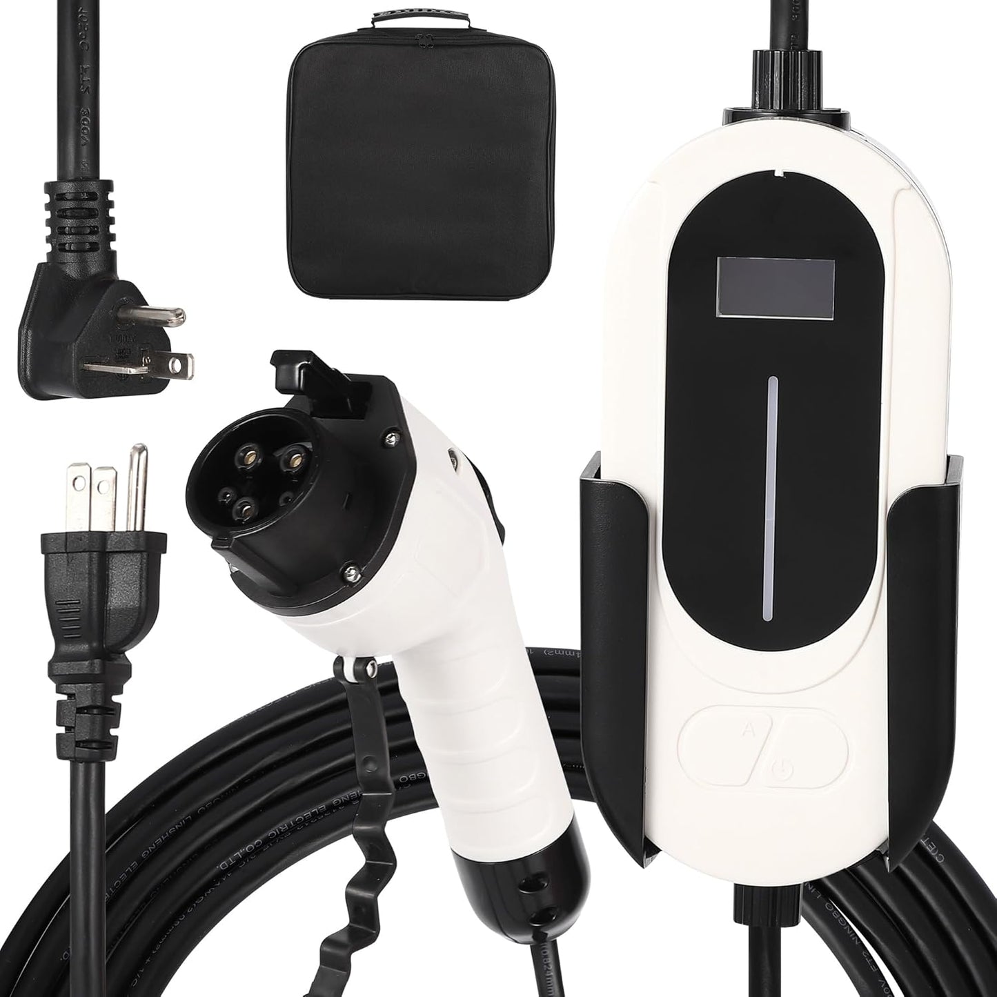 Level 1&2 EV Charger, 16A 110-240V Dual Voltage, NEMA 6-20 & 5-15 Plug, 25ft Cable, Adjustable Current/Delay Timer, SAE J1772 Listed Portable Electric Car Charger for Indoor/Outdoor Use