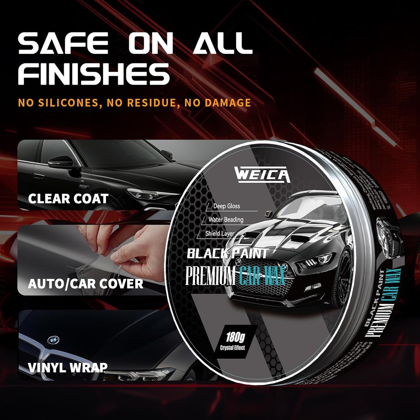 Car Wax for Dark Color Cars | Black, Charcoal, Midnight Blue | Liquid Depth & Sun Swirl Defender | 180g