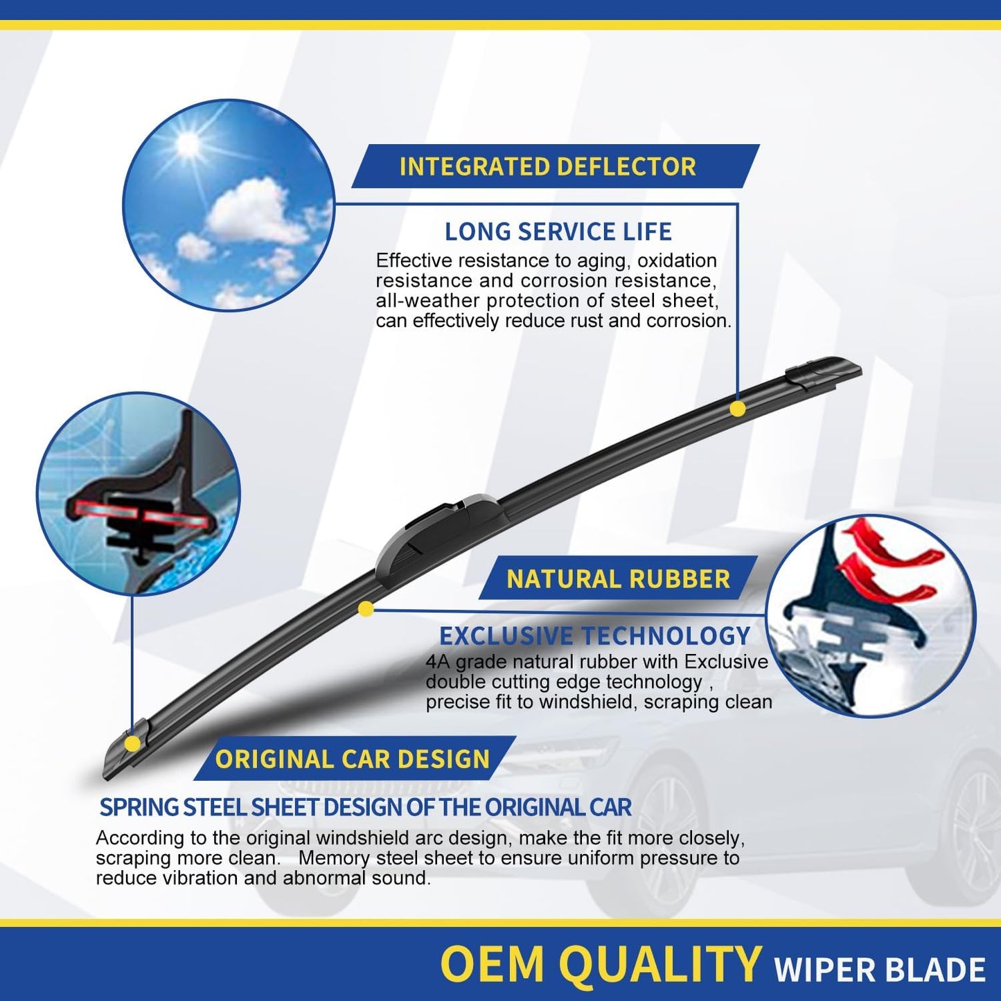 3 Wipers Factory Replacement For Toyota Corolla 2019 2020 2021 2022 Original Equipment Replacement Windshield Wiper Blades Set - 28"+12"+12" (Set of 3) U/J HOOK