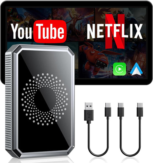 LAMTTO 3-in-1 Magic AI Box Video Player for Streaming Netflix/YouTube/TikTok on Car Screen Wireless Carplay Adapter Dongle with USB Drive for OEM Wired Apple Car Play Cars