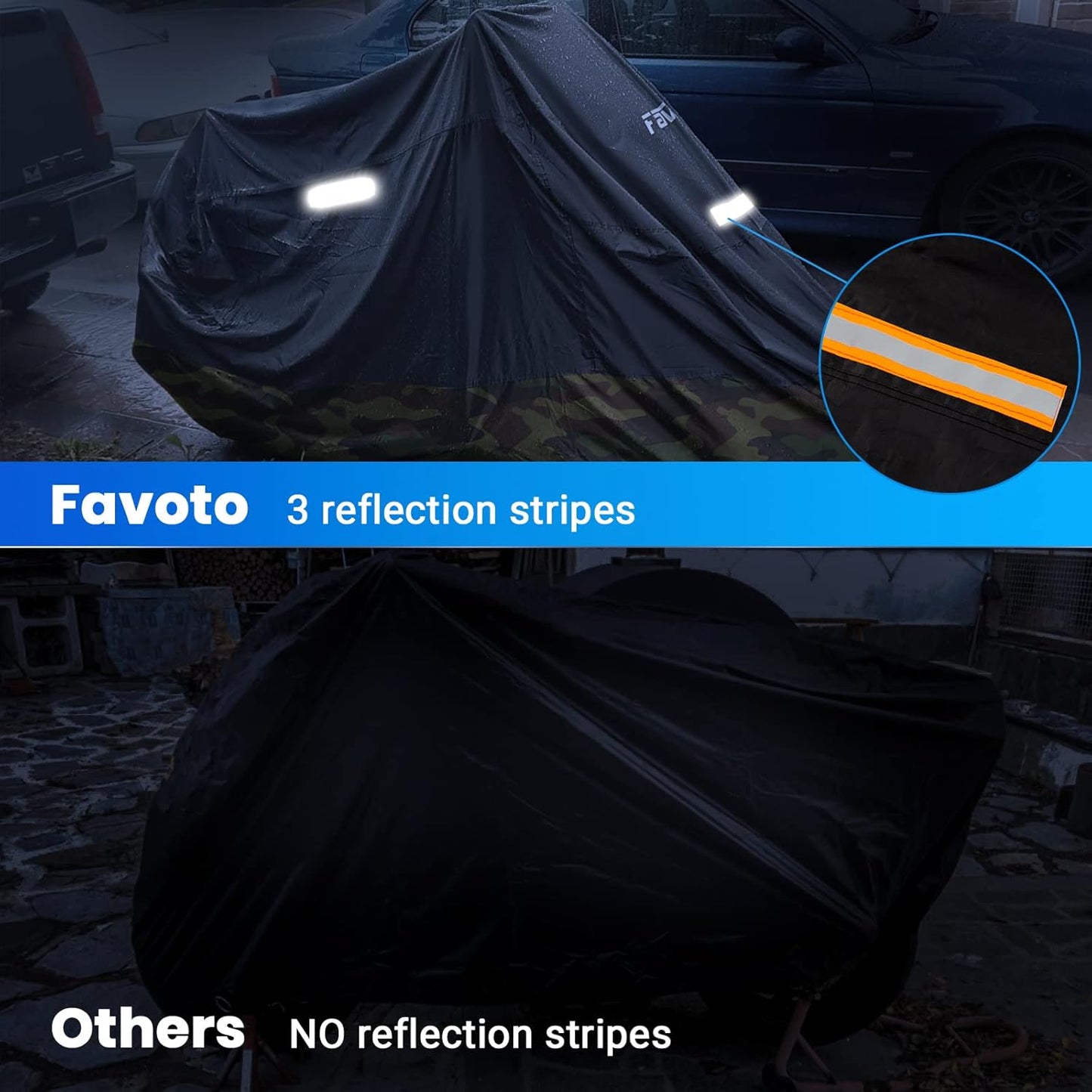 Favoto Motorcycle Cover 96.5 inches Length All Season Universal Weather Waterproof Rain Sun Outdoor Protection Night Reflector with Lock-Holes Storage Bag Motorbike Vehicle Cover