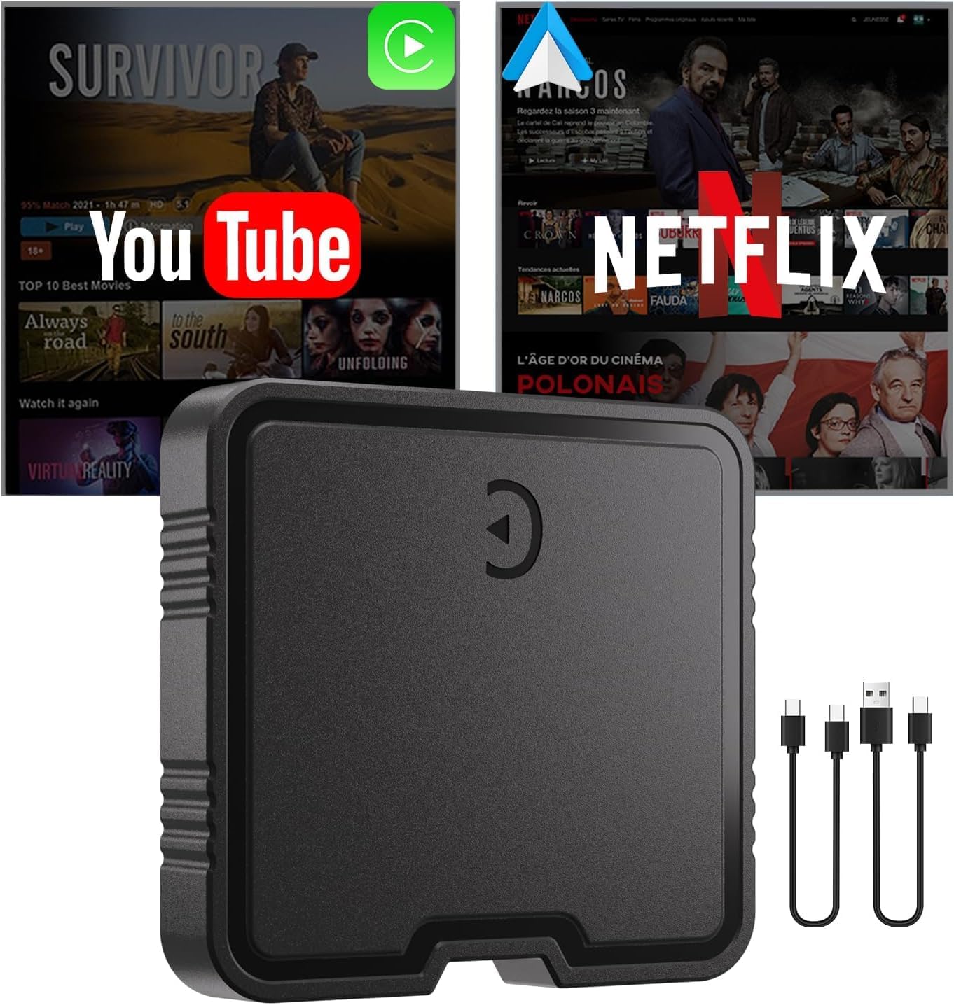 Wireless CarPlay Adapter for Convert Wired to Wireless Car Play Adapter Fast Stable Connection 2025 Upgrade Ai Box Car Play Support Netflix, YouTube, TF Card Plug Connection Cars from 2015 & iOS 10+