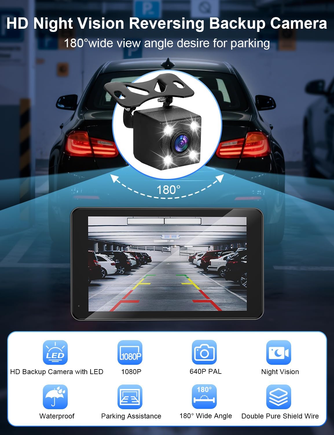 Apple Carplay Screen for Car, 7" HD Portable Car Stereo Touch Screen with Wireless Android Auto, Backup Camera with LED/Mirror Link/Voice Control/Bluetooth/GPS/AUX/FM Satellite Radio for All Vehicles