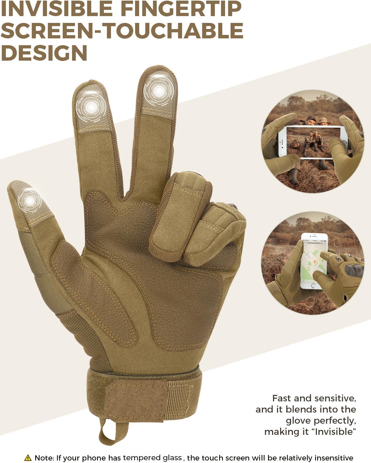 KEMIMOTO Tactical Gloves for Men, Touchscreen Motorcycle Gloves with Hard Shell & Palm Padding for Sports Motorcycle Cycling Tactical Airsoft Paintball Hunting Hiking Camping Climbing