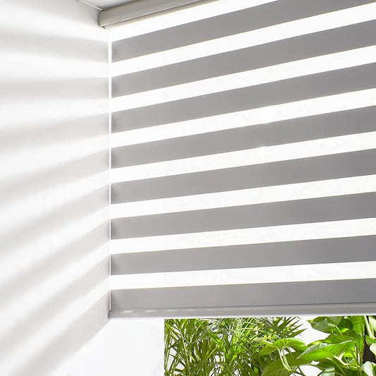 Persilux Zebra Blinds Cordless Blinds for Windows (55" W x 72" H, Grey) Dual Layer Zebra Shades, Light Control for Day and Night, for Home, Office, Bedroom, Living Room…