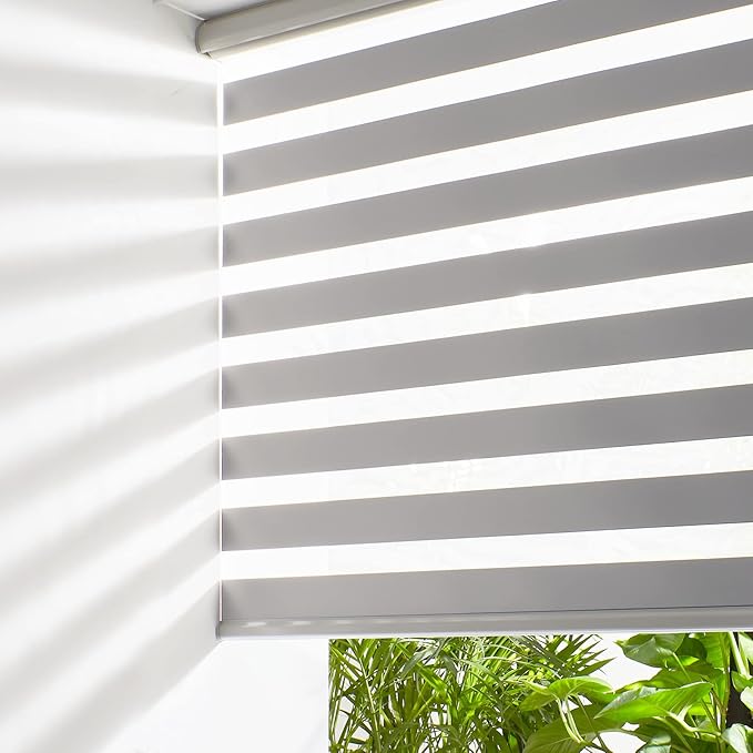 Persilux Cordless Zebra Blinds for Windows Free-Stop Roller Windows Shades (72" W X 72" H, Grey) Dual Layer Light Control for Day and Night, Light Filtering Sheer Shades for Home