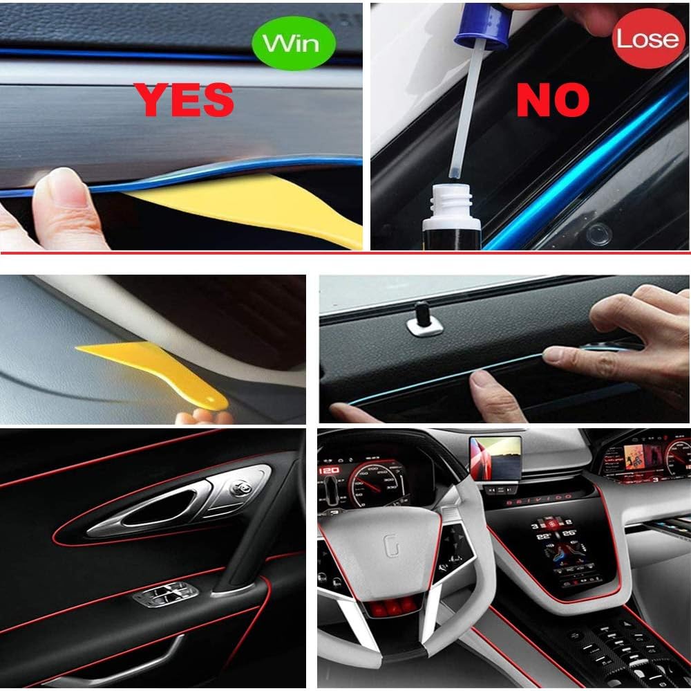 El Wire Lemon Green Interior Car LED Strip Lights, 3M Neon Wire USB 5V with Fuse Protection for Automotive Interior Decoration, with 6mm Sewing Edge