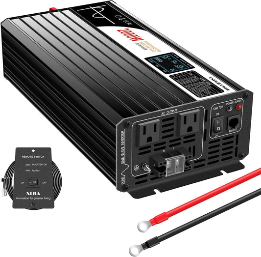 Xijia 2000w(Peak Power 4000W) dc 48v to ac 120v Inverter Pure sine Wave 60HZ Converter with Bluetooth Remote Control LCD Screen 2 AC outlets for Camping, Boat,Outdoor (DC48V (Range 40V-60V) 2000W)
