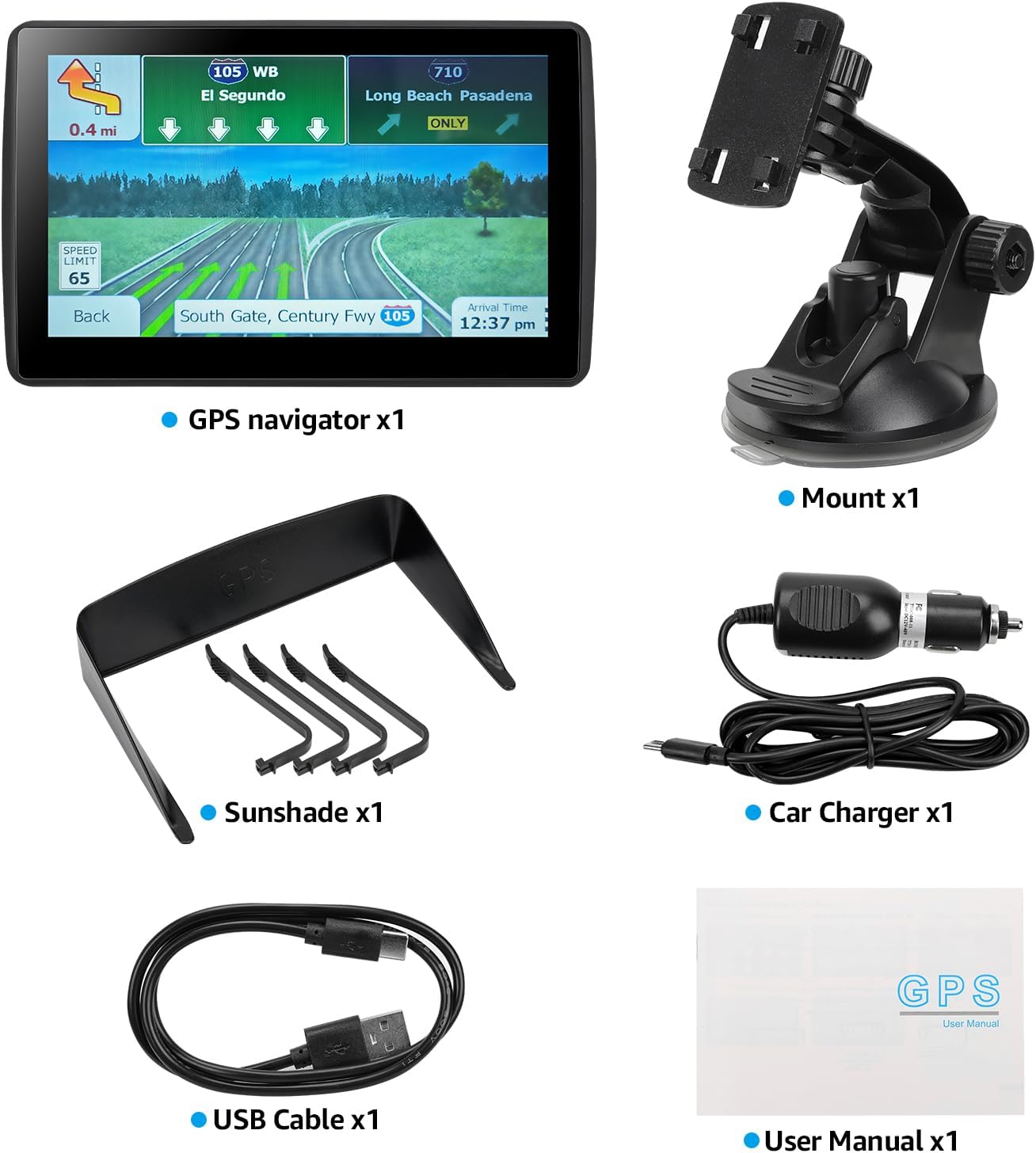 GPS Navigator for Car Truck RV, Latest 2025 Map 7 inch Touch Screen Car GPS, Support Voice Turn Direction Guidance/Speed and Red Light Warning/Custom Truck Routing