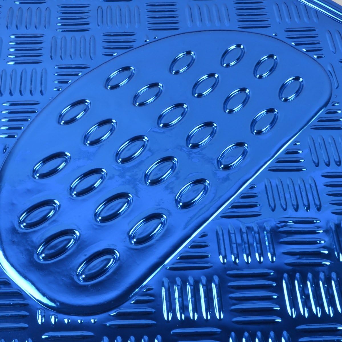 BDK 4-Piece All-Weather Universal Fit Front & Rear Floor Mats for Cars Trucks SUVs Vans, All-Weather Easy-to-Clean Diamond Metal Pattern Durable Heavy Duty Non-Slip Protection - Metallic Blue