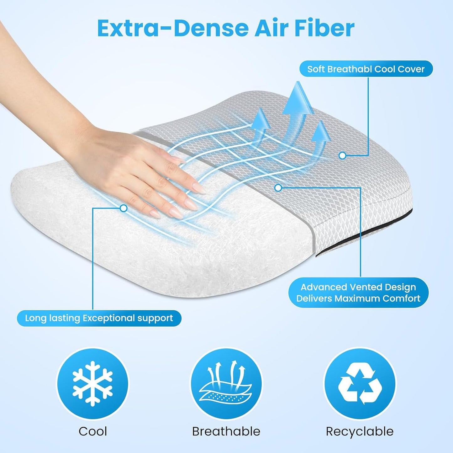 Office Chair Cushion - Breathable Pressure Relief Seat Cushion with Hours Sitting on Gaming/Car/Wheelchair, Extra-Dense Air Fiber for Orthopedic Coccyx, Sciatica & Hip Support (Light Gray)