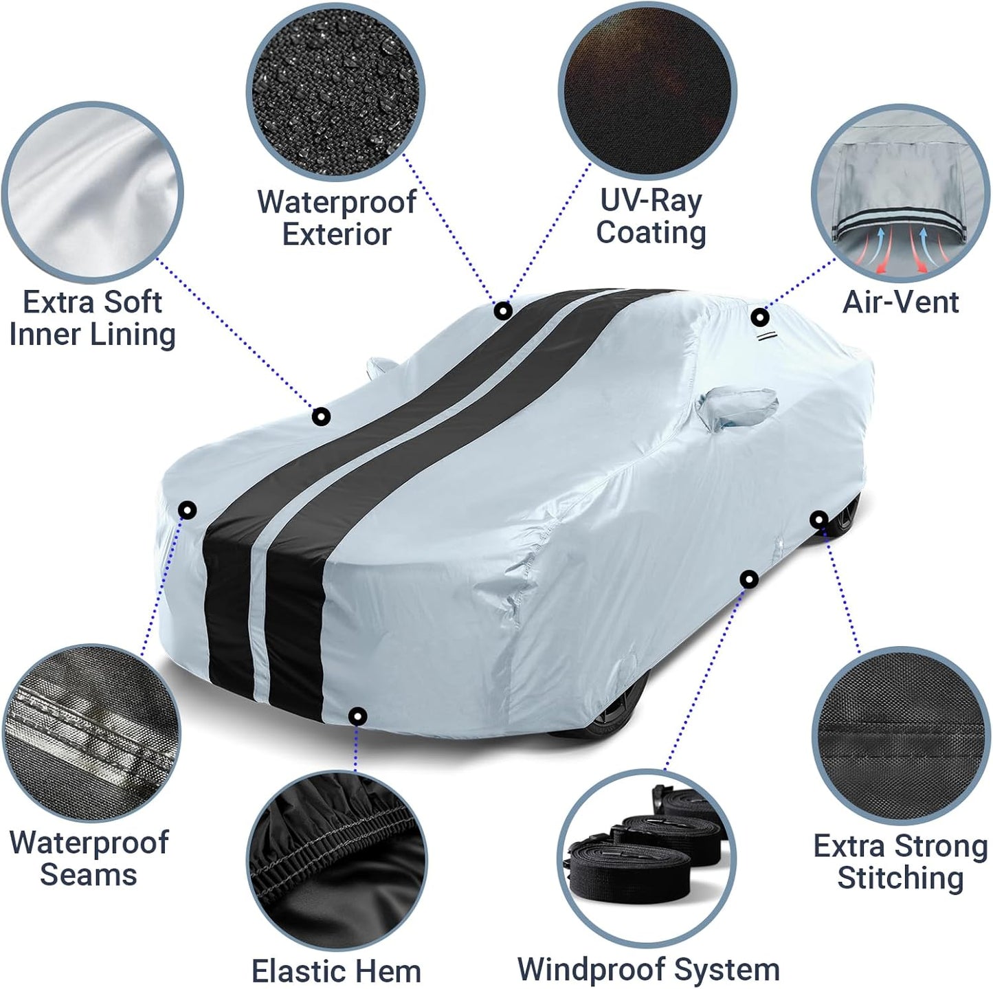 iCarCover Custom Car Cover for Buick Century Wagon (1984-1996) Waterproof All-Weather Rain Snow UV Sun Protector Full Exterior Indoor Outdoor Car Cover (Stripe - Gray/Black)