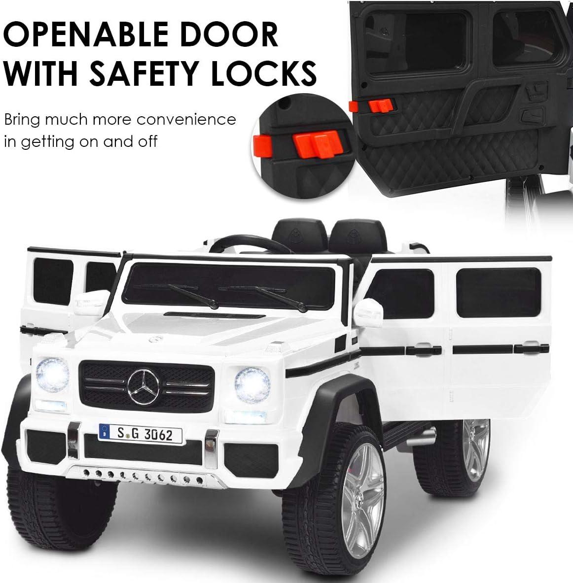 HONEY JOY Ride On Truck, Licensed Mercedes-Benz Maybach G650 Battery Powered Ride On Toys Car w/Remote Control, LED Lights, Music, Slow Start, 12V Electric Cars for Kids, Gift for Boys Girls (White)