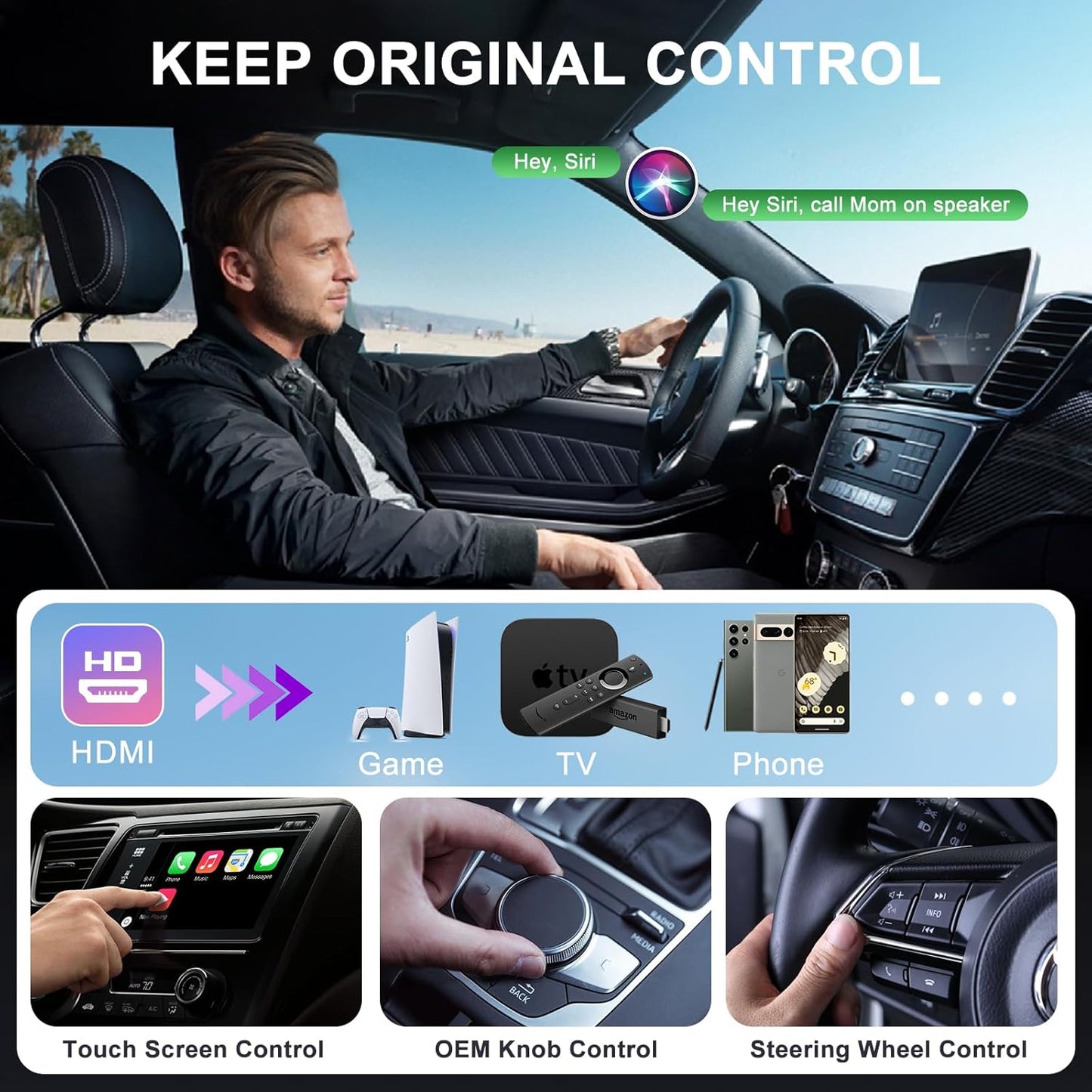 Wireless CarPlay Adapter for Apple,Plug and Play CarPlay Wireless Adapter with HDMI Input for Fire TV Sticks and Game Consoles,Fit for Cars with Factory Wired CarPlay from 2016 & iOS 10+ Phone