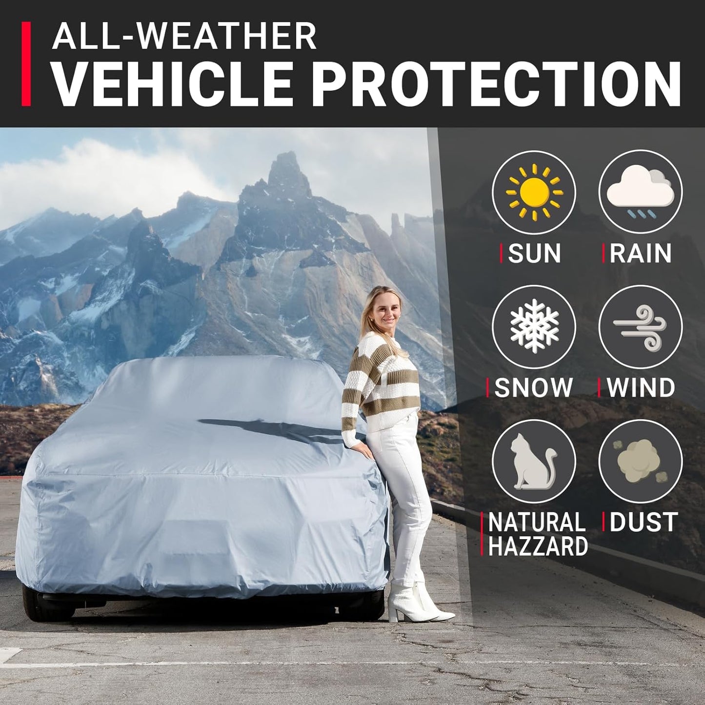 iCarCover Premium Car Cover for 1971-1976 Chevy Caprice Wagon Heavy Duty Waterproof All-Weather Automobiles Custom Fit Indoor Outdoor UV Snow Protection Covers with Straps and Bag