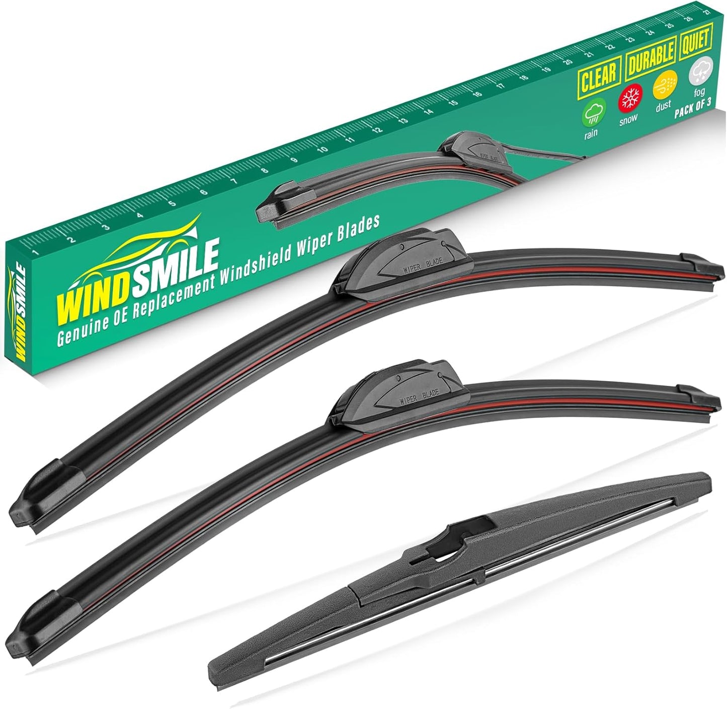 24" 14" 8" Windshield Wiper Blades Replacement for Chevy Chevrolet Spark 2016 2017 2018 2019 2020 2021 Premium All Weather Front Rear Wipers Set - OEM Quality (Pack of 3)