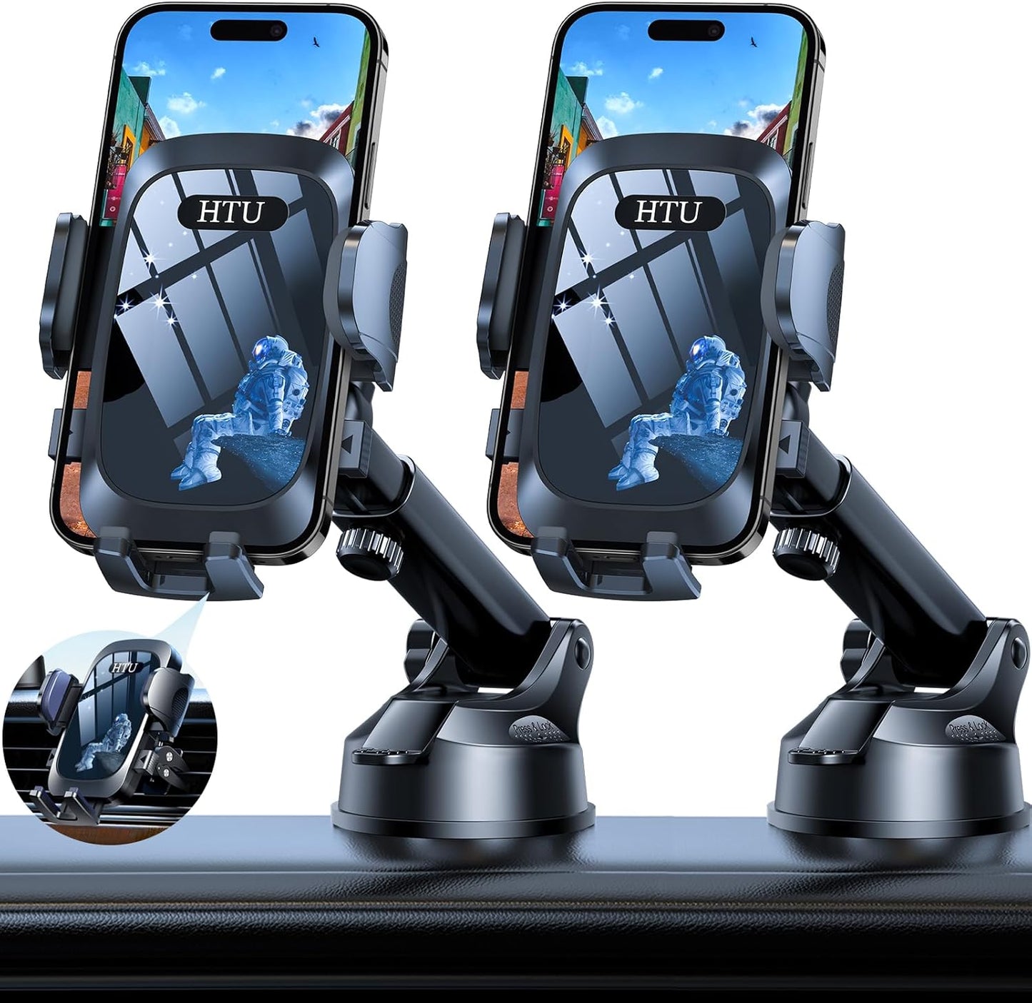 2025 Ultimate Car Phone Holder【80+LBS Strongest Suction & Military-Grade】 Universal Cell Phone Holder Truck Car Mount for Dashboard Windshield Air Vent for iPhone 16 Pro Max 15 Samsung 2pcs (Blue)