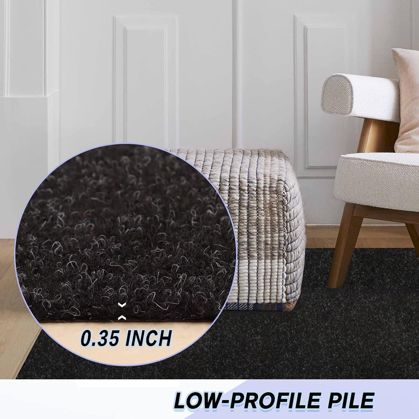 Custom Size Backed Non-Slip Area Rugs Runner, Easy Clean, Waterproof Runner Rugs for Hallway Entryway, Kitchen, Laundry, 2FT x 53FT, Black