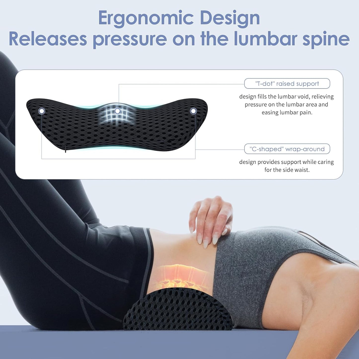 Lumbar Support Pillow Ergonomic Memory Foam Lumbar Pillow, Relieve Back Pain, CMFY Breathable & Detachable & Washable, Neo Cushion Lower Back Pillow for Office Chairs, Car Seats (Black)