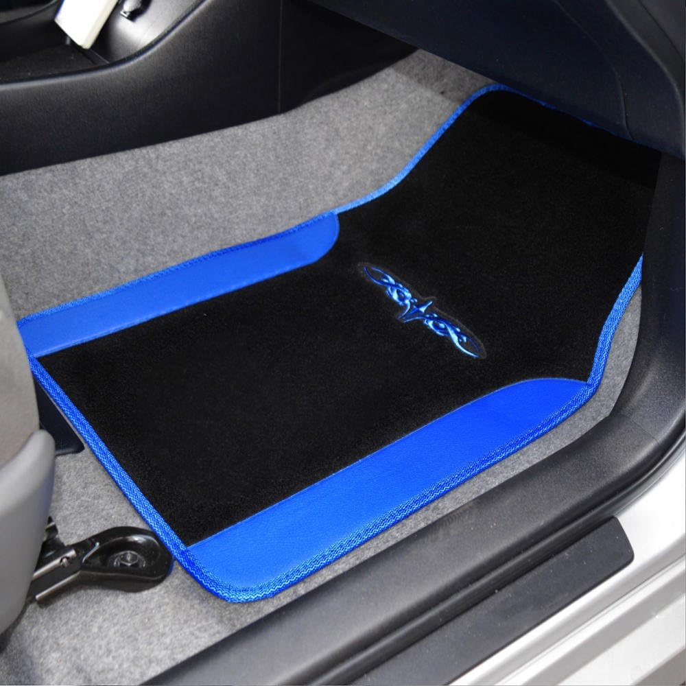 BDK carXS Fresh Two-Tone Carpet Floor Mats, Tribal Tattoo Design with Vinyl Trim for Car Sedan Truck SUV, Front & Rear Set of 4, Blue