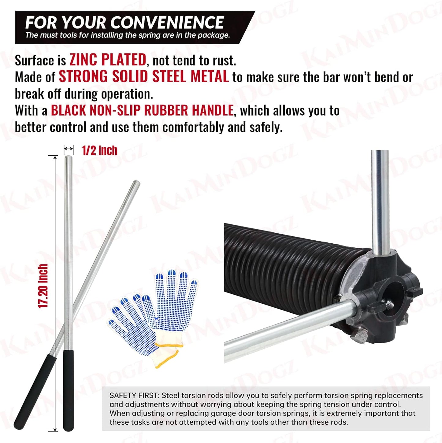 Pair of 1.75" Garage Door Torsion Springs Set with Non-Slip Winding Bars&Gloves, High Precision Electrophoresis Oil-Free Black Coated for Replacement, MIN 16,000 Cycles (0.262 x 1.75"x 38")