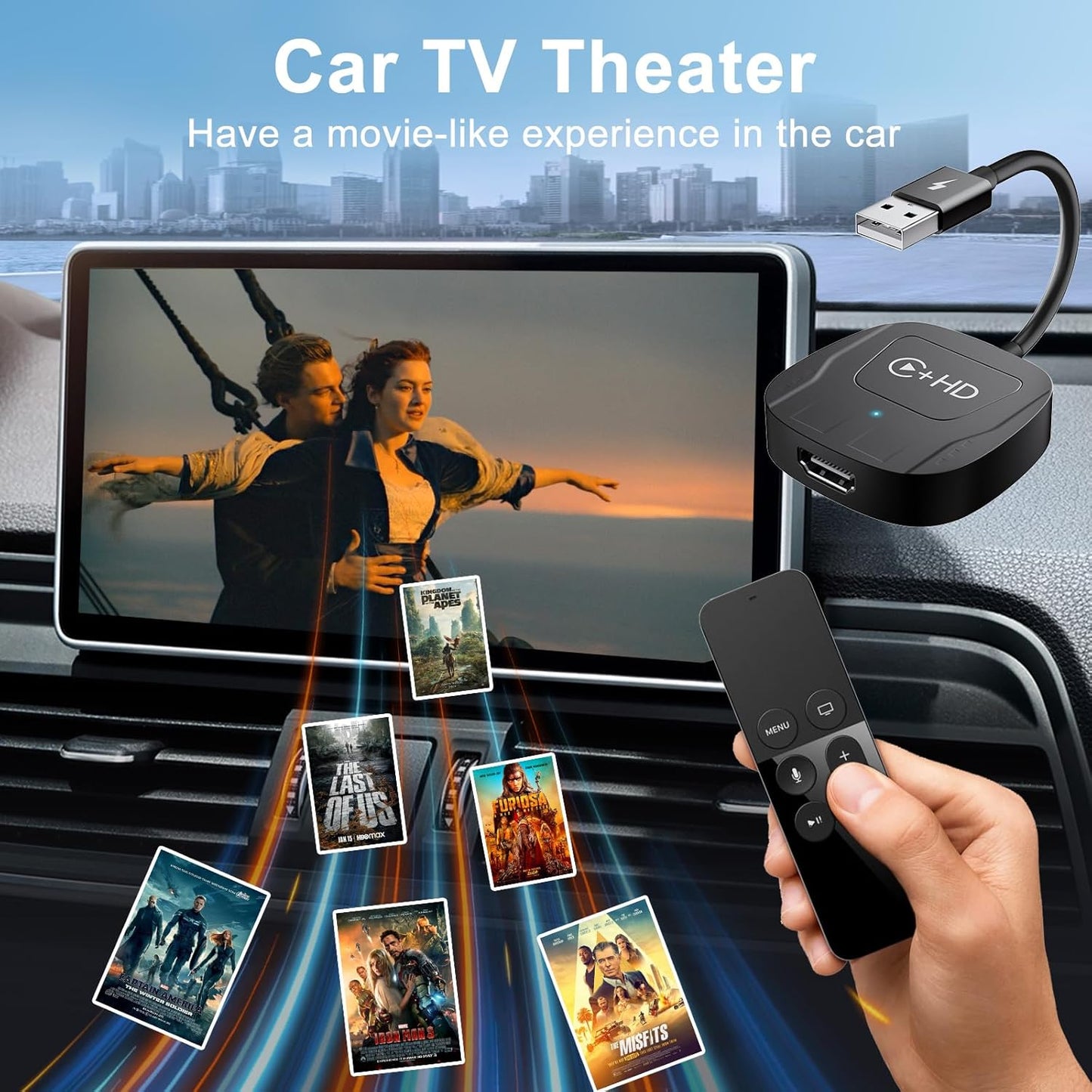 Wireless CarPlay Adapter with HDMI Input Port, 2-in-1 Car TV Mate CarPlay Wireless Adapter Converter Compatible with Switch, TV Sticks for Cars with Factory Wired CarPlay, Streaming Devices for TV