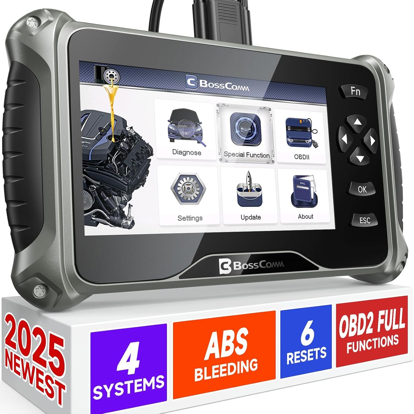 BOSSCOMM IF742 OBD2 Scanner, ABS/SRS/Transmission/Check Engine Code Reader Scan Tool with 6 Resets, ABS Bleeding/Oil/EPB/SAS/Throttle/BMS, Car Scanner Diagnostic Tool for All Cars, Upgraded of IF740