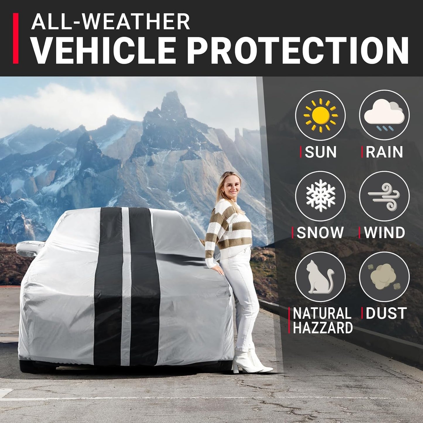 iCarCover Custom Car Cover for Chevy Camaro Z28, IROC-Z, RS, Berlinetta, Sport (1982-1992) Waterproof All Weather Rain Snow UV Sun Protector Full Exterior Indoor Outdoor Car Cover (Stripe-Gray/Black)