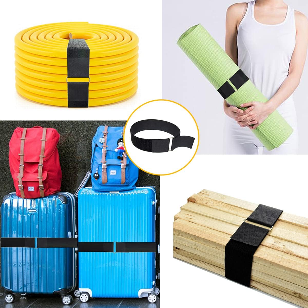 2" x32ft Reusable Cinch Strap with 20 Metal Buckles, Cut-to-Length Fastening Securing Straps, Adjustable Nylon Cable Straps and Cord Ties for Organizer or Storage, 2 inch Wide, Black