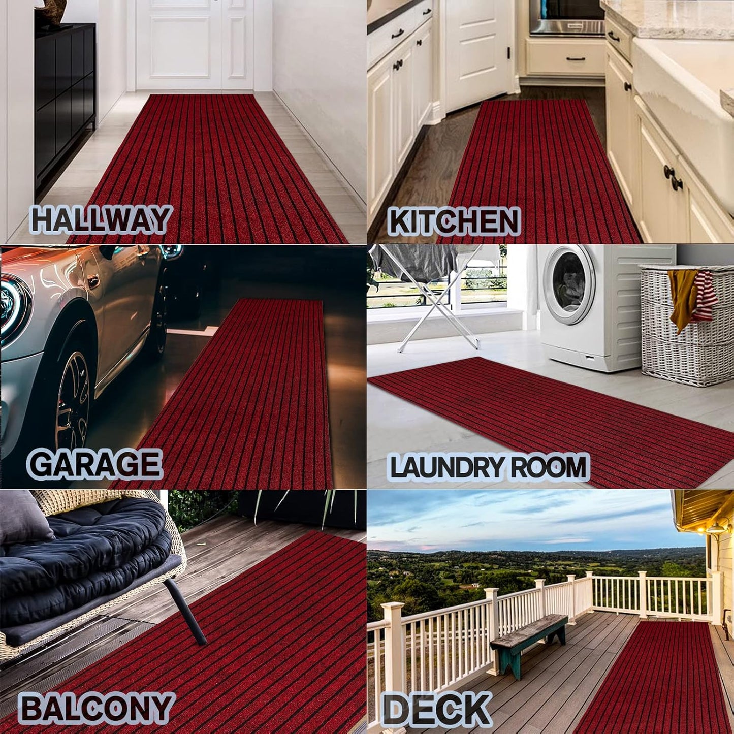 Custom Size Backed Non-Slip Area Rugs Runner, Easy Clean, Waterproof Runner Rugs for Hallway Entryway, Kitchen, Laundry, 2FT x 2FT, Red Stripe