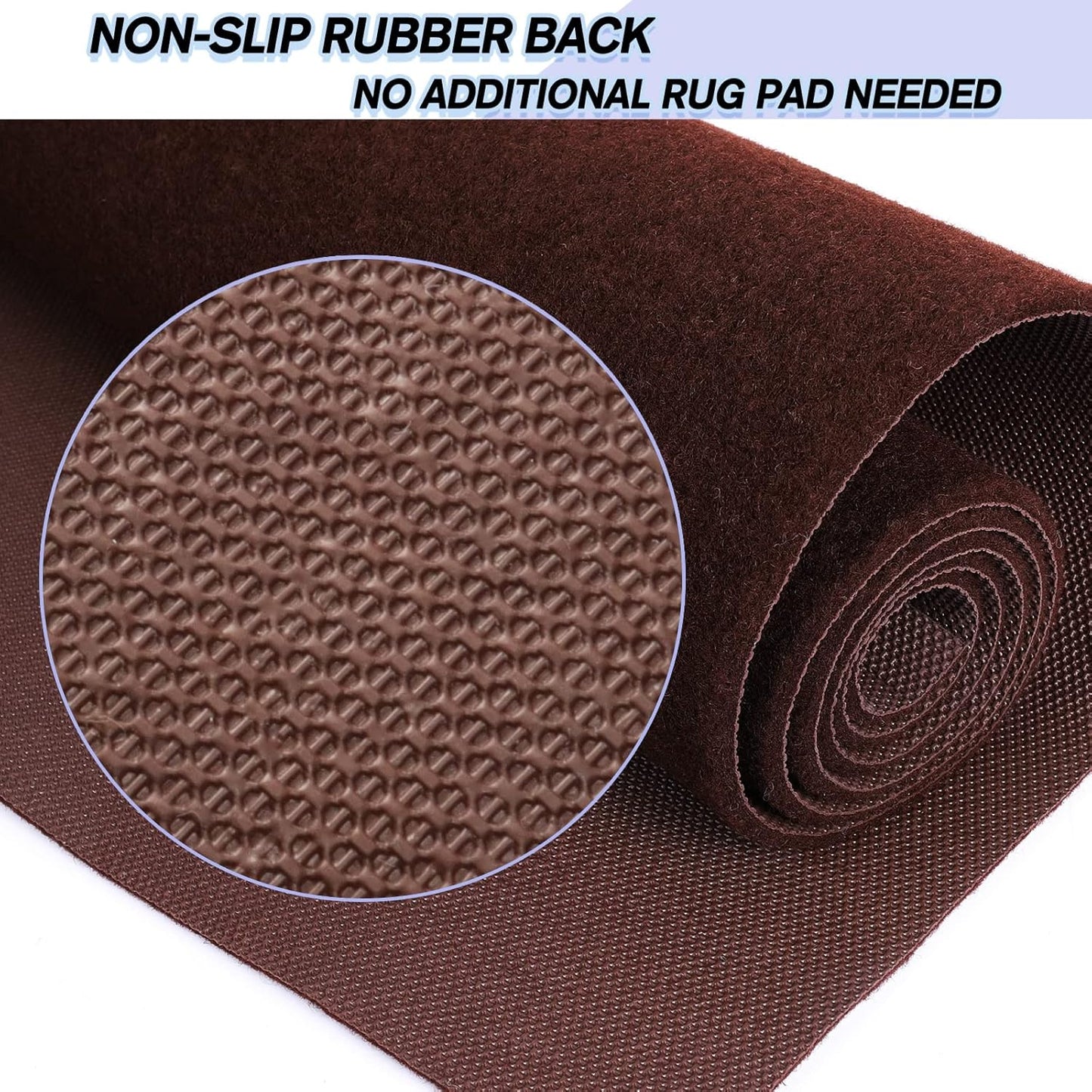 Custom Size Backed Non-Slip Area Rugs Runner, Easy Clean, Waterproof Runner Rugs for Hallway Entryway, Kitchen, Laundry, 2FT x 40FT, Brown