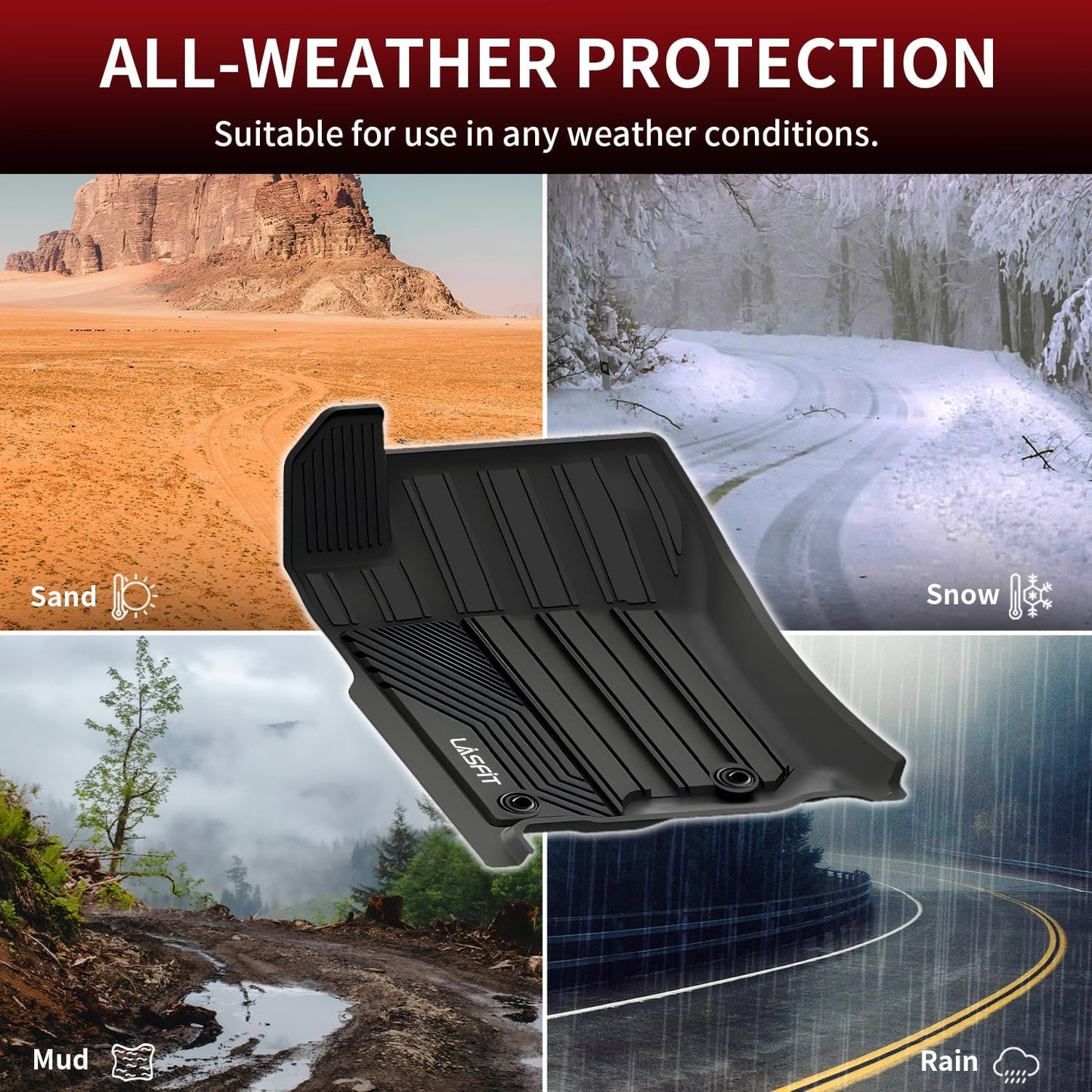 LASFIT Floor Mats for Toyota 4Runner 2013-2024 (Fit 7 Seats&5 Seats) & for Lexus GX460 2014-2023, All Weather TPE Custom Fit Floor Liner for 4 Runner 5th gen Front & Rear 2 Row Car Mats, Black