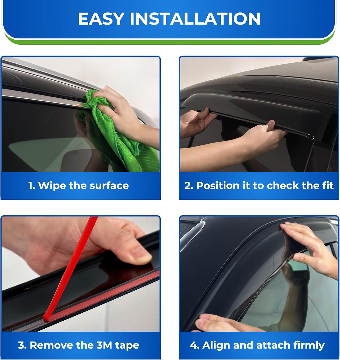 KPY Window Visor Compatible with Honda Accord Sedan 1994-1997, 4PC Rain Guard Side Window Vent Deflectors Tape-On Style, 1994 1995 1996 1997