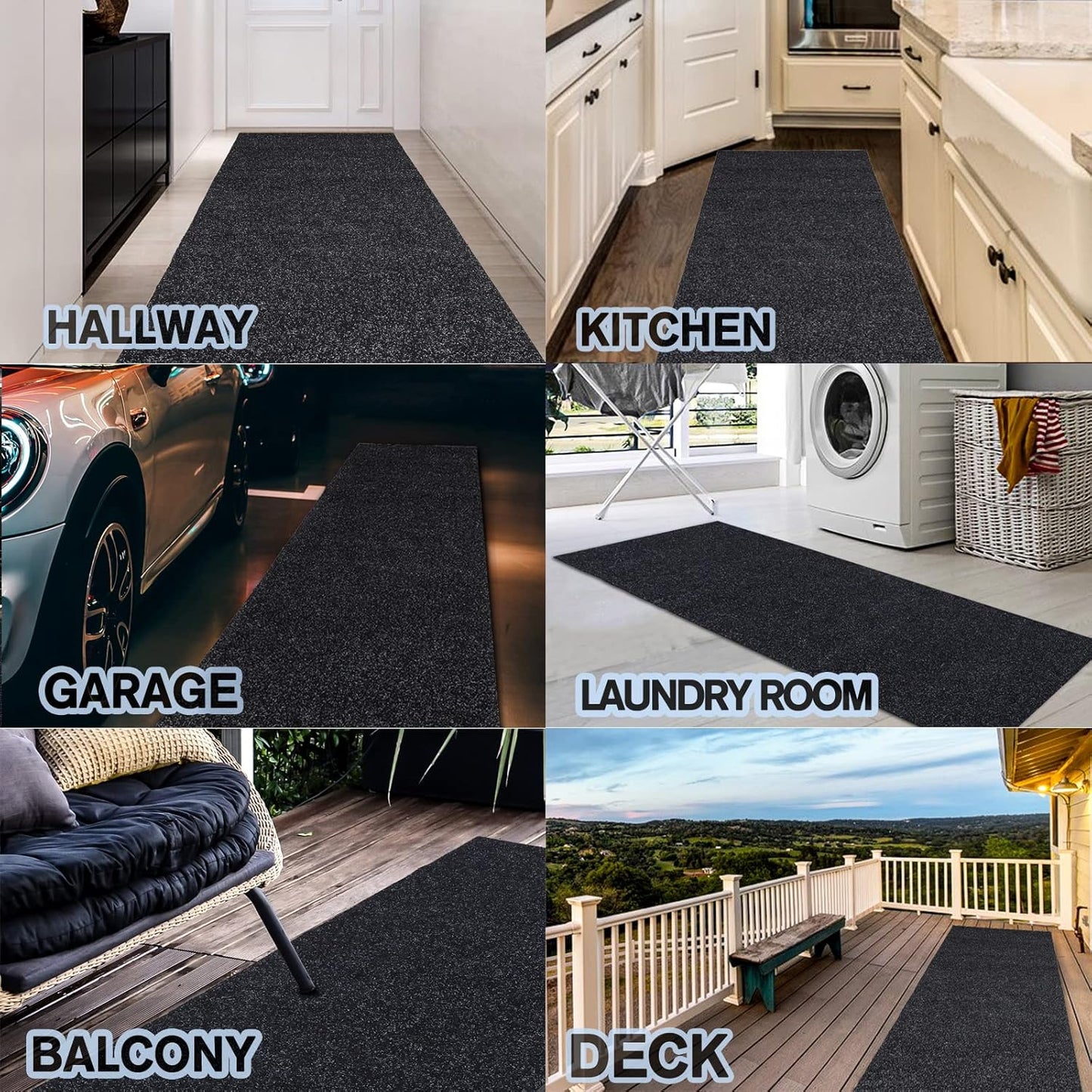 Custom Size Backed Non-Slip Area Rugs Runner, Easy Clean, Waterproof Runner Rugs for Hallway Entryway, Kitchen, Laundry, 3FT x 51FT, Black