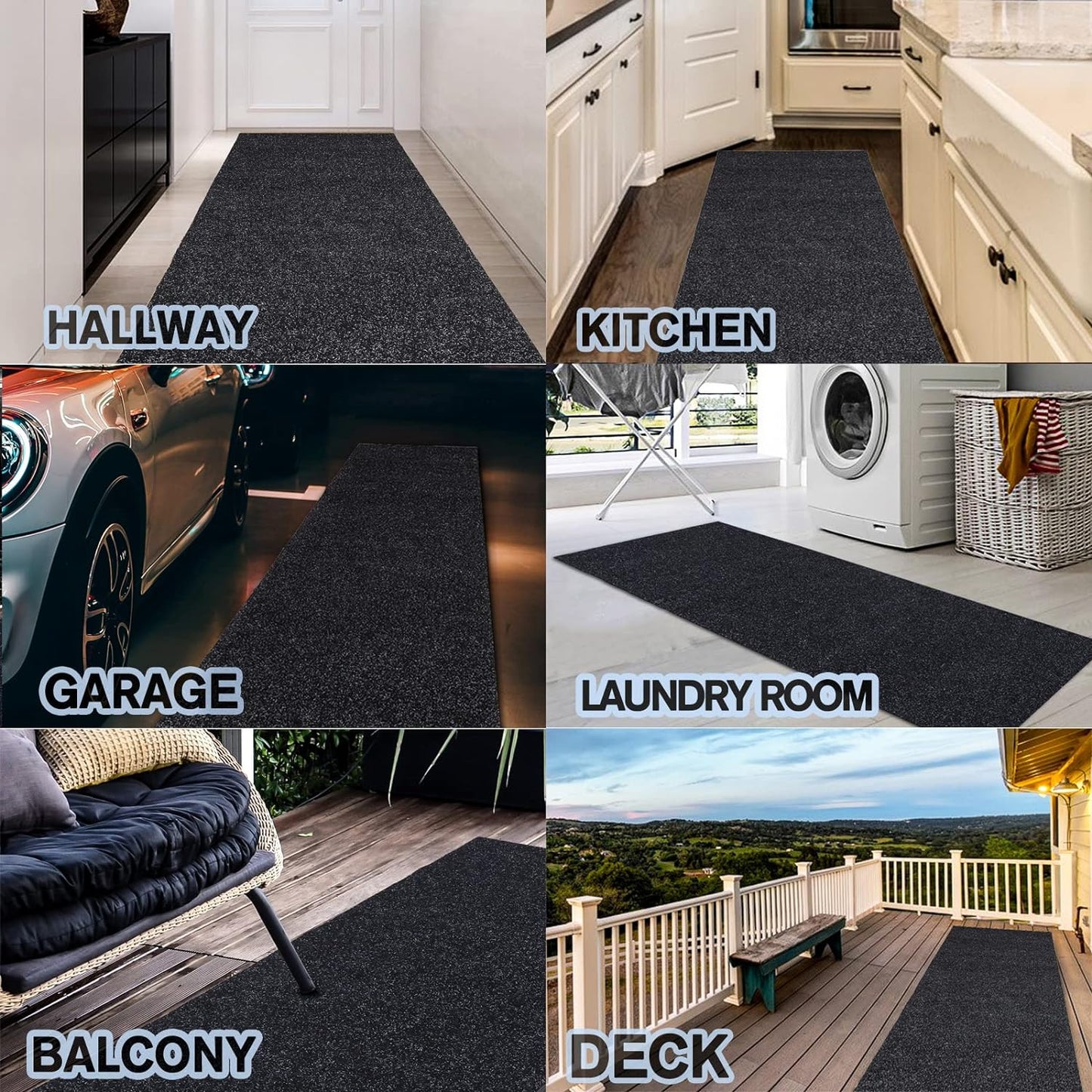 Custom Size Backed Non-Slip Area Rugs Runner, Easy Clean, Waterproof Runner Rugs for Hallway Entryway, Kitchen, Laundry, 4FT x 68FT, Black