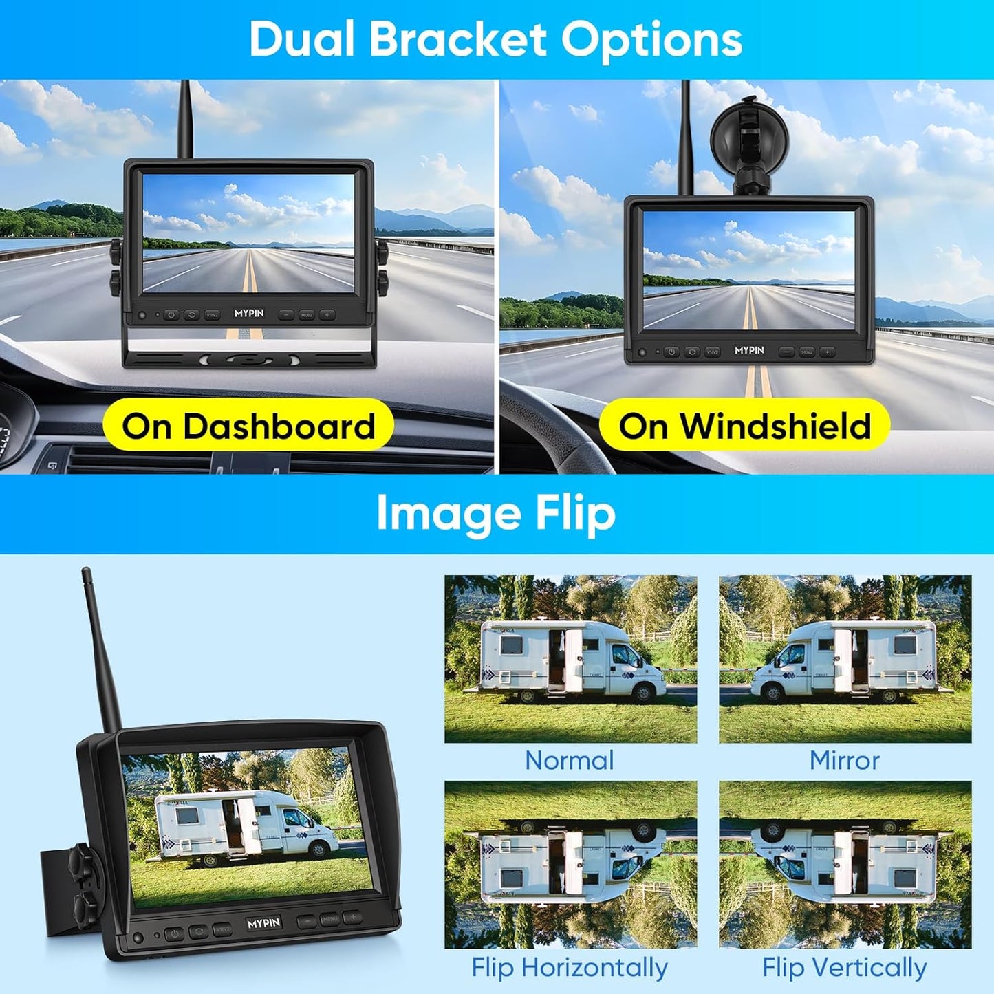 Solar Wireless Magnetic Backup Camera, 9900mAh Battery Powered Rechargeable IP69 Waterproof HD Back Up Rear View Remote Control Camera with 7 Inch 1080P Monitor System for Car Truck Trailer RV VN003
