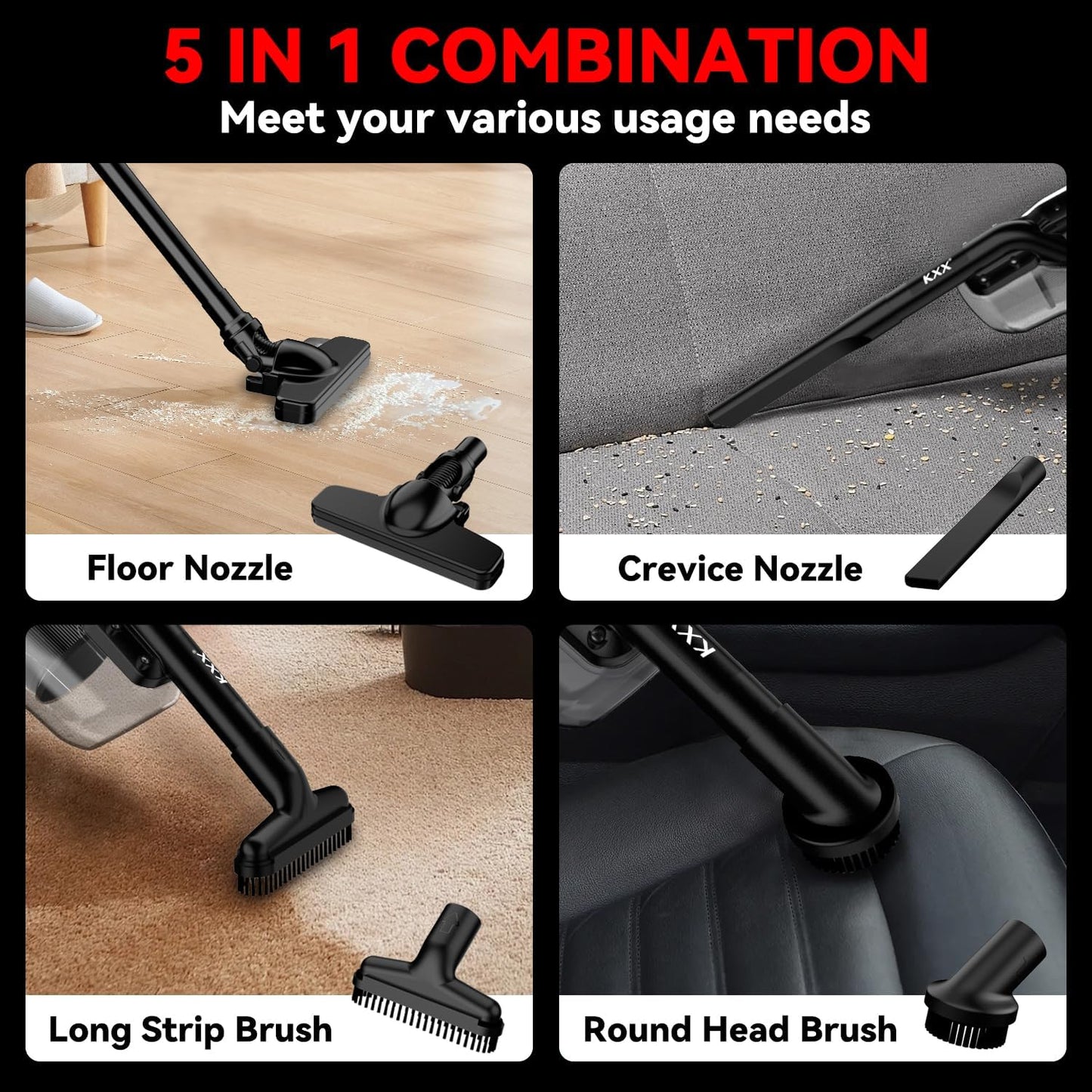 KXX Cordless Vacuum for Milwaukee M18 Battery, 5 in 1 Handheld Electric Vacuum Cleaner with 500W Powerful Motor, 46 CFM Portable Hand Vacuum with Filtration HEPA for Floor, Carpet, Car (Tool Only)