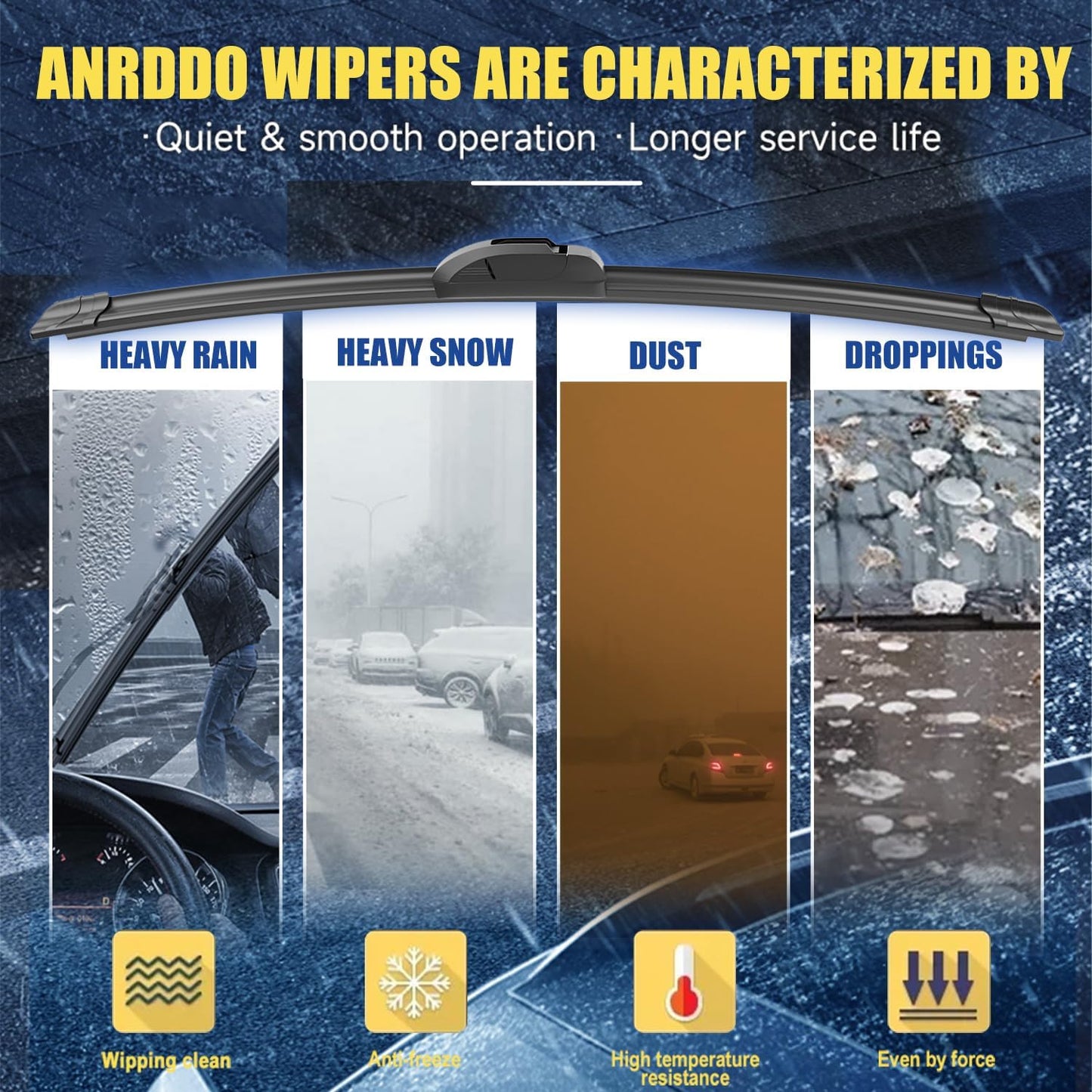 3 wipers Replacement for Chevrolet Suburban Cadillac Escalade Tahoe 2015-2020/GMC Yukon Chrysler Pacifica, Windshield Wiper Blades Original Equipment Replacement - 22"+22"+13" (Set of 3) U&J HOOK