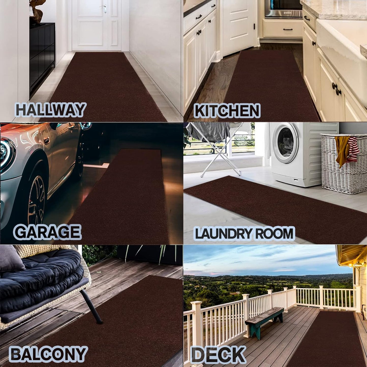 Custom Size Backed Non-Slip Area Rugs Runner, Easy Clean, Waterproof Runner Rugs for Hallway Entryway, Kitchen, Laundry, 2FT x 66FT, Brown