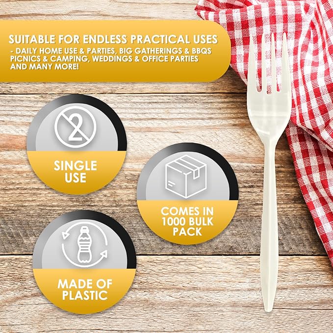 PAMI Plastic Forks 1000 Count Bulk Pack Medium Weight Disposable Utensils for Parties Catering Takeout & More Sturdy Cutlery (Forks Forks White)