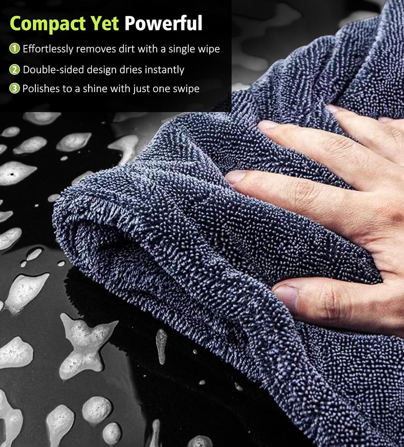 2-Pack Car Drying Towels, 16"x 16" Microfiber Drying Towel for Car Detailing, 1400 GSM High Absorbent Edgeless Streak Free Car Wash Drying Towels for Car Truck SUV, Green&Gray