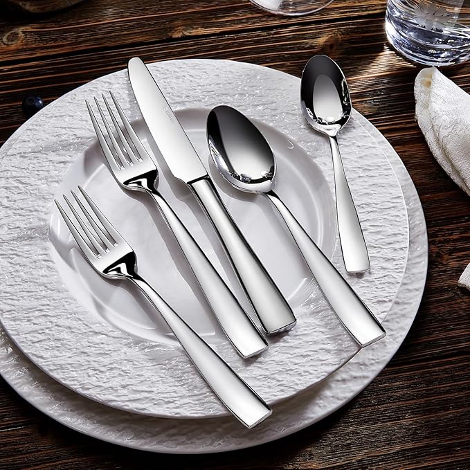KEAWELL Premium 4-Piece Louis Salad Fork, 18/10 Stainless Steel, Set of 4, Fine Fork Set with Squared Edge, Dishwasher Safe (7.6 inches)