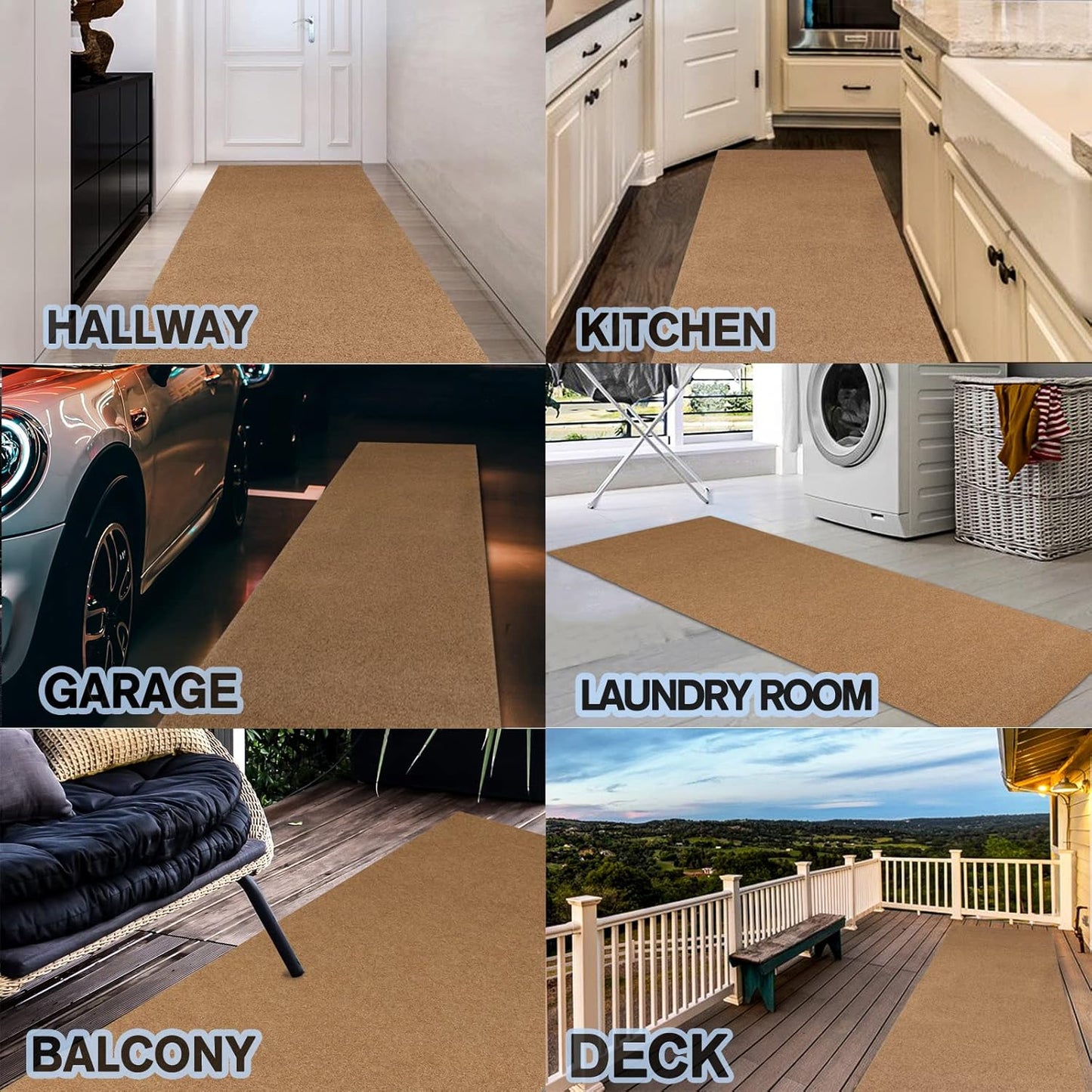 Custom Size Backed Non-Slip Area Rugs Runner, Easy Clean, Waterproof Runner Rugs for Hallway Entryway, Kitchen, Laundry, 2FT x 28FT, Beige