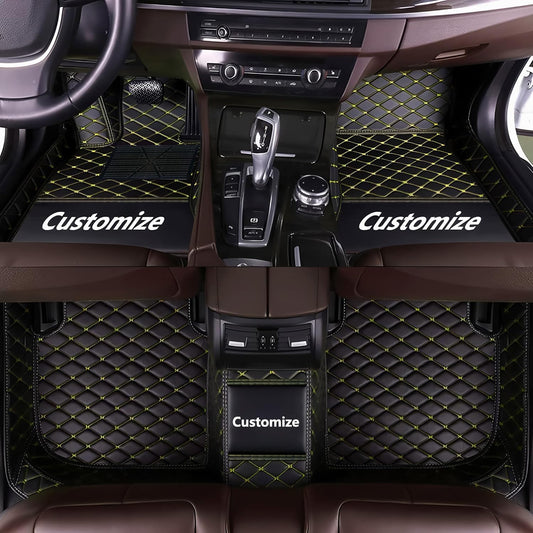 Custom Personalized Floor Mats for Cars，Luxury Full Coverage All Car Floor Mats，Anti-Slip Leather Car Mat Set ，Custom Floor Mats for 99% of Cars, Trucks & SUVs. (Black Yellow)