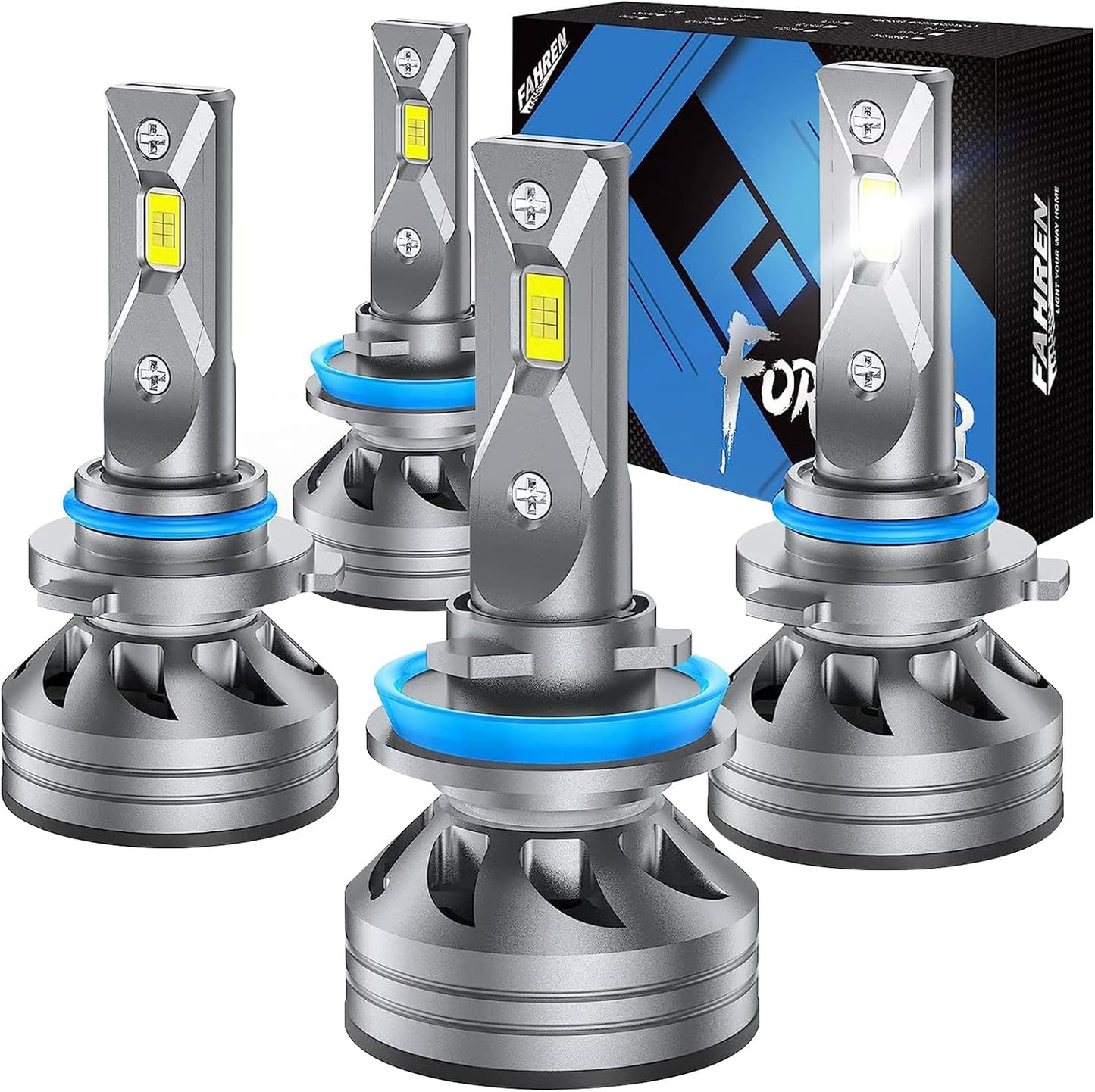 FAHREN H11 9005 Light Bulbs Combo, 60000LM Super Brighter 6500K H9 H8 HB3 Driving Light Bulbs with Fan, Plug and Play, Off-Road Use or Fog Light, Pack of 4