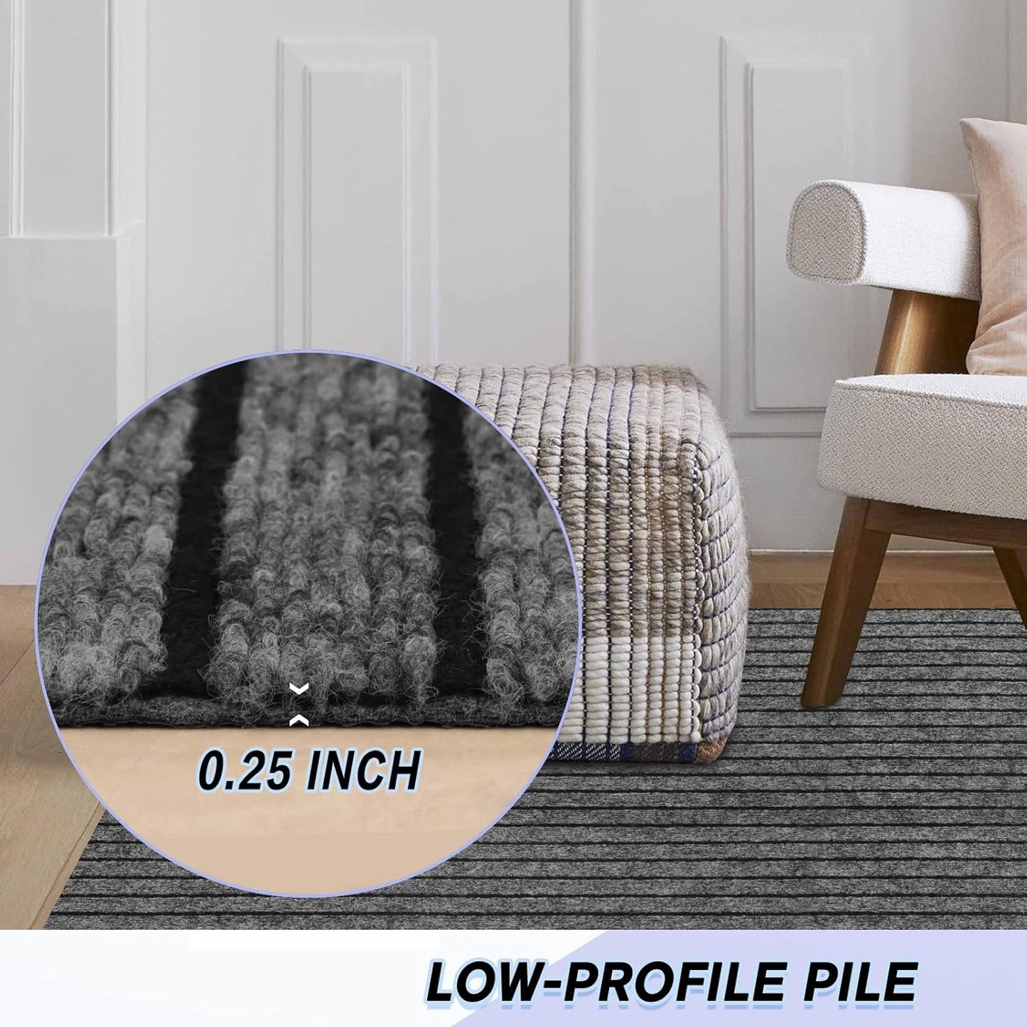 Custom Size Backed Non-Slip Area Rugs Runner, Easy Clean, Waterproof Runner Rugs for Hallway Entryway, Kitchen, Laundry, 2FT x 37FT, Gray Stripe