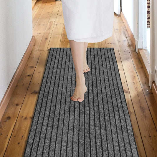 Custom Size Backed Non-Slip Area Rugs Runner, Easy Clean, Waterproof Runner Rugs for Hallway Entryway, Kitchen, Laundry, 3FT x 35FT, Gray Stripe