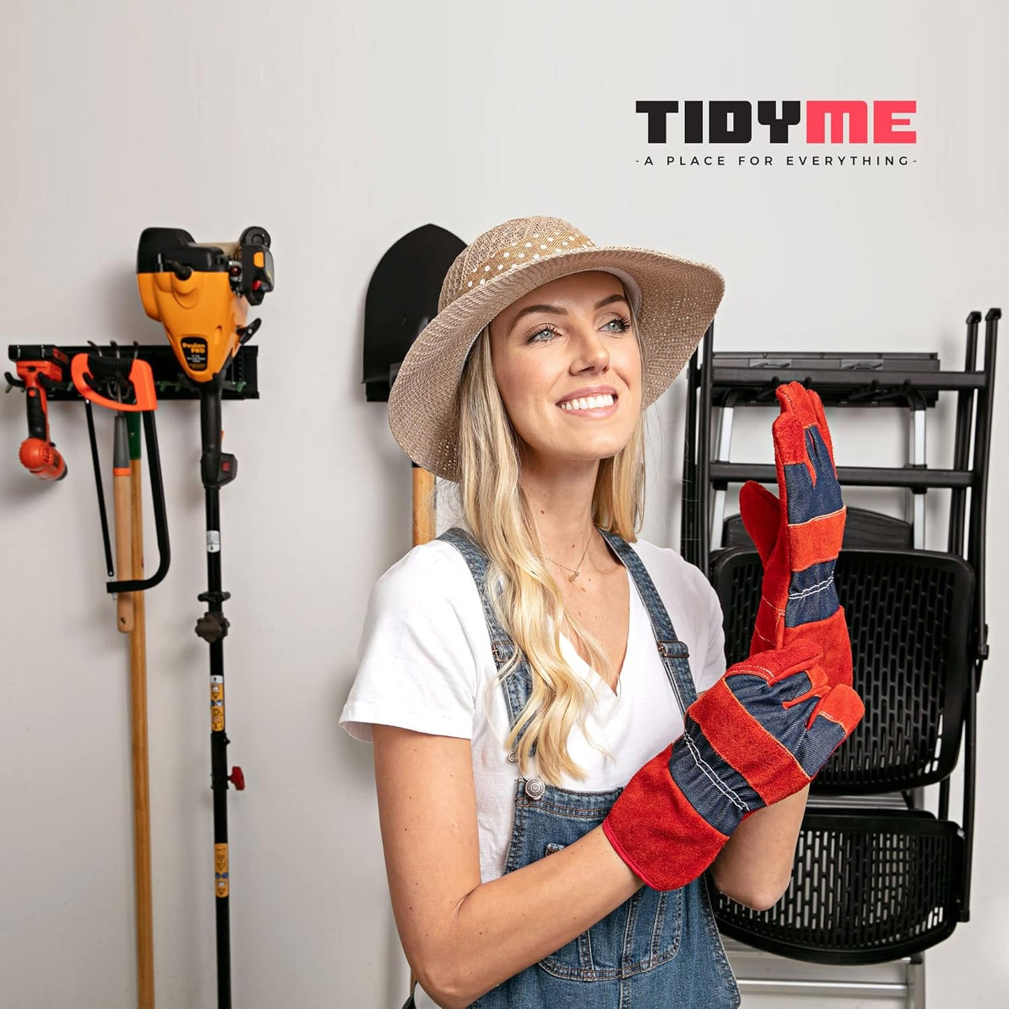 Garage Wall Organizer | 32" Heavy-Duty Tool Storage Rack | Adjustable Double-Layer Hooks | 200 lbs Capacity | Carbon Steel Wall Mount Holder for Shovels, Rakes, Ladders & Power Tools